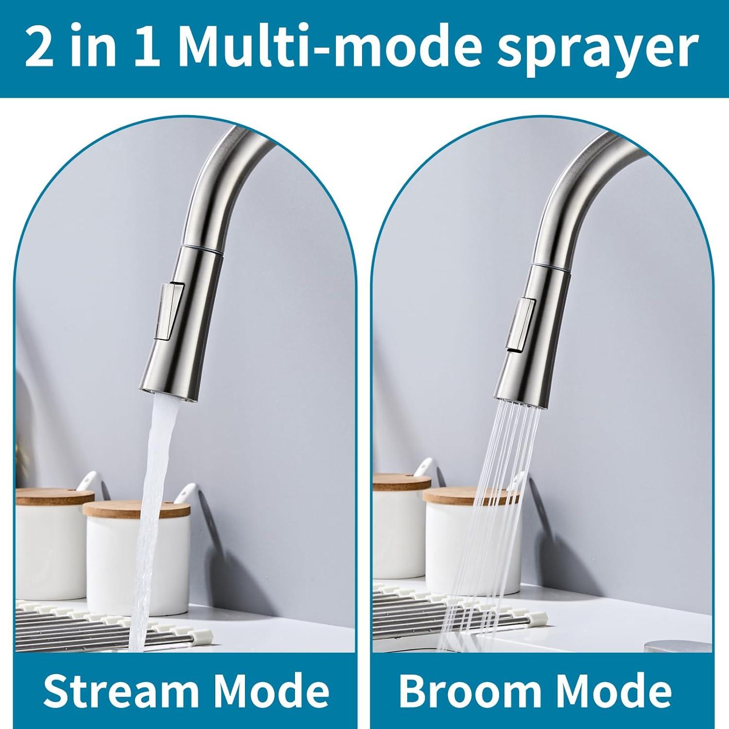 Grifo de Cocina LOUEVIDO Níquel Cepillado con Rocío Extraíble