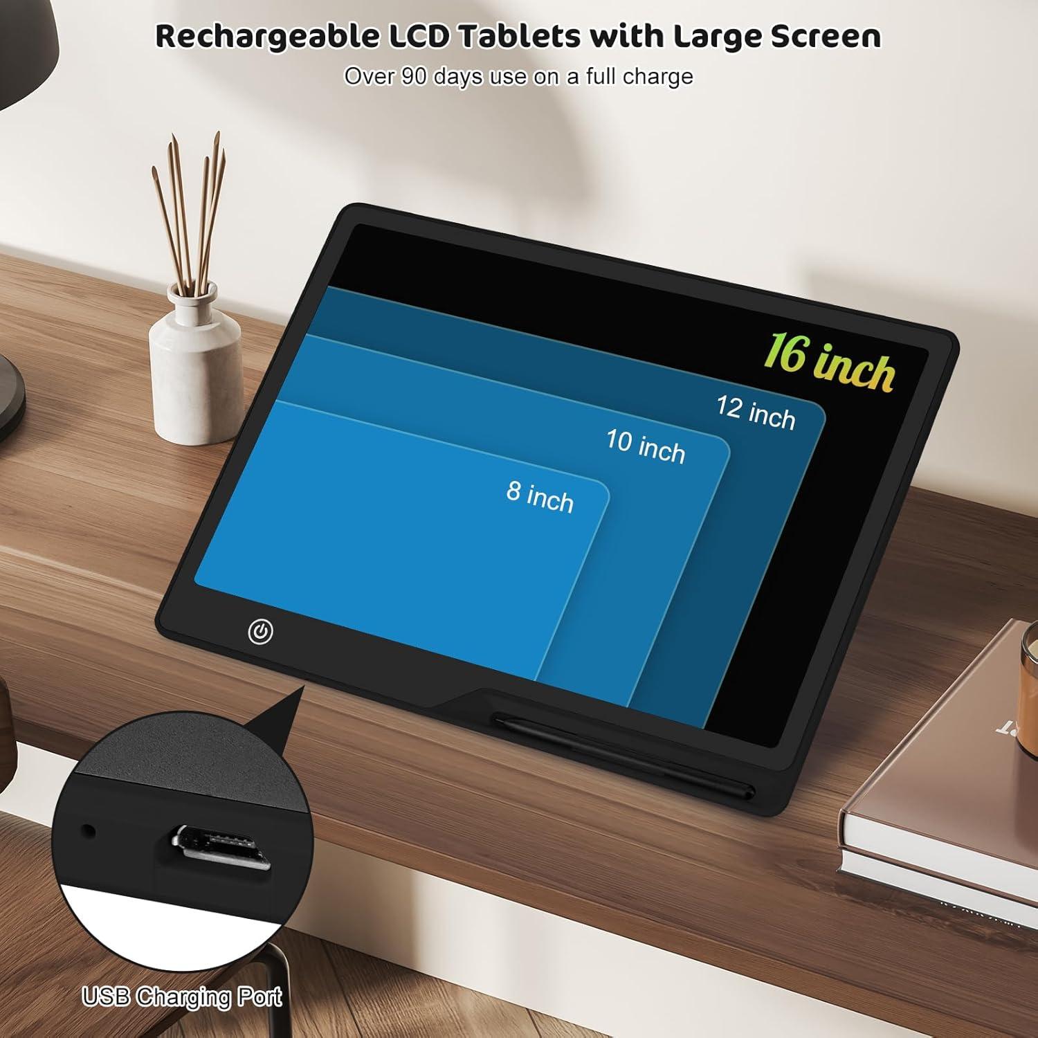 Tableta de Escritura LCD 16" POPERFUN para Niños - Dibujo Borrable