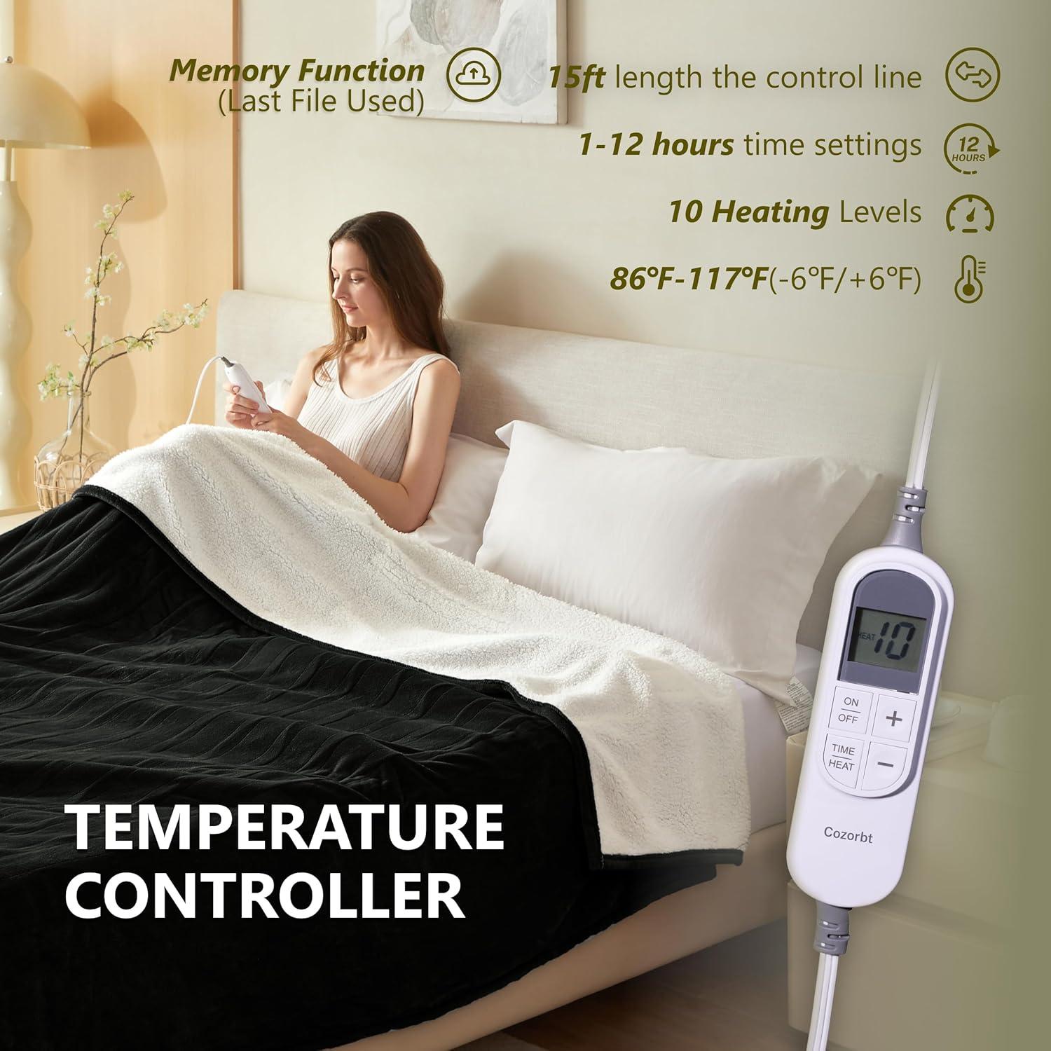 Manta Eléctrica Cozorbt 127x152 cm Reversible con 10 Niveles de Calor