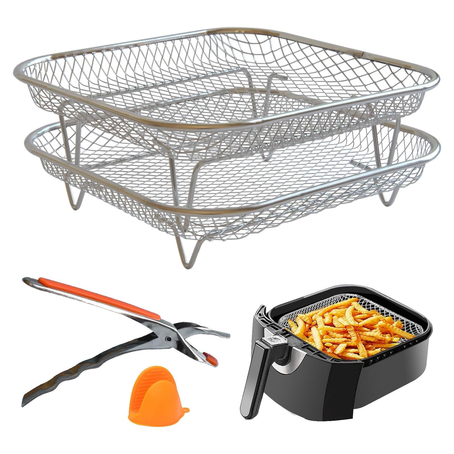 Juego de rejillas de acero inoxidable 304 para freidora de aire 2 capas