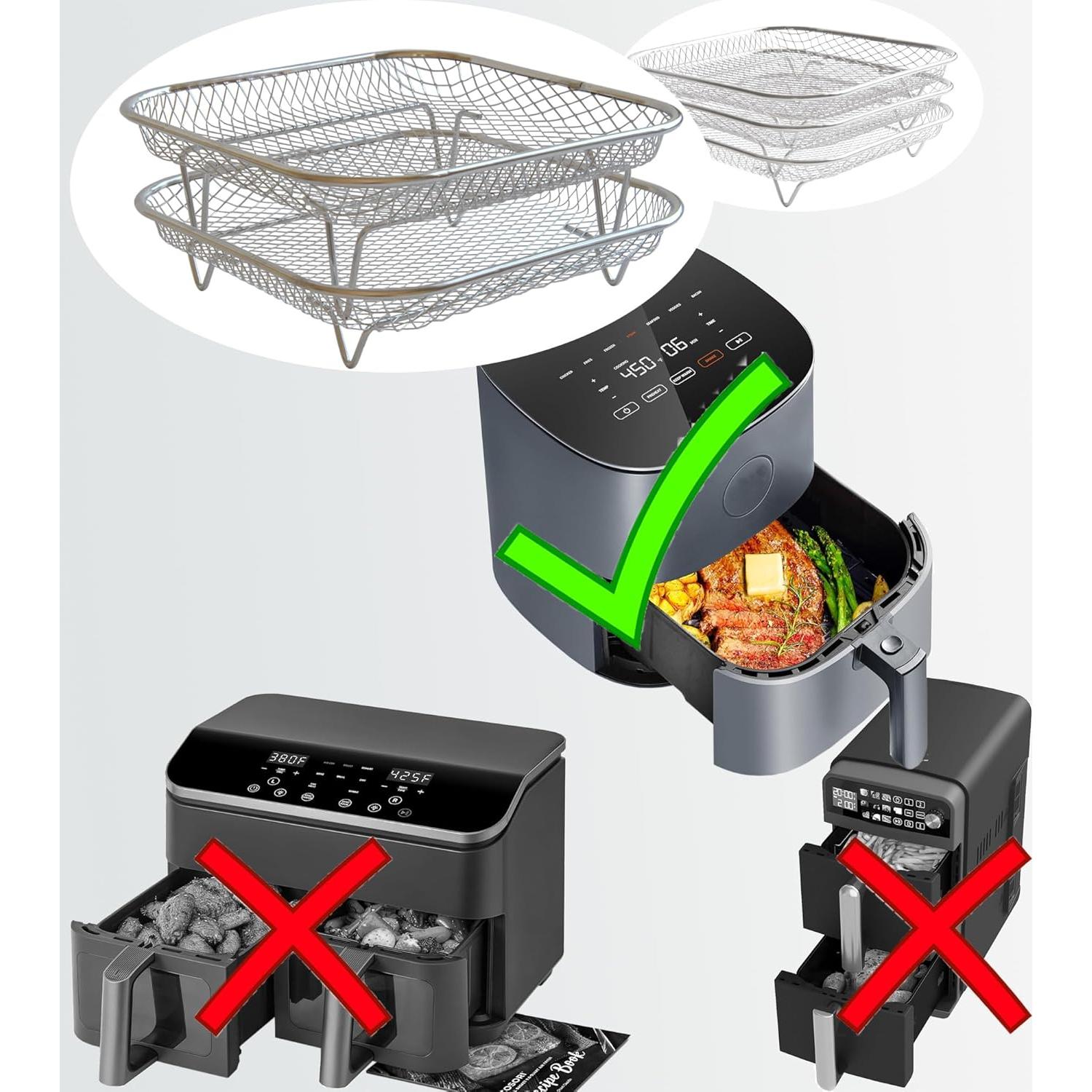 Juego de rejillas de acero inoxidable 304 para freidora de aire 2 capas