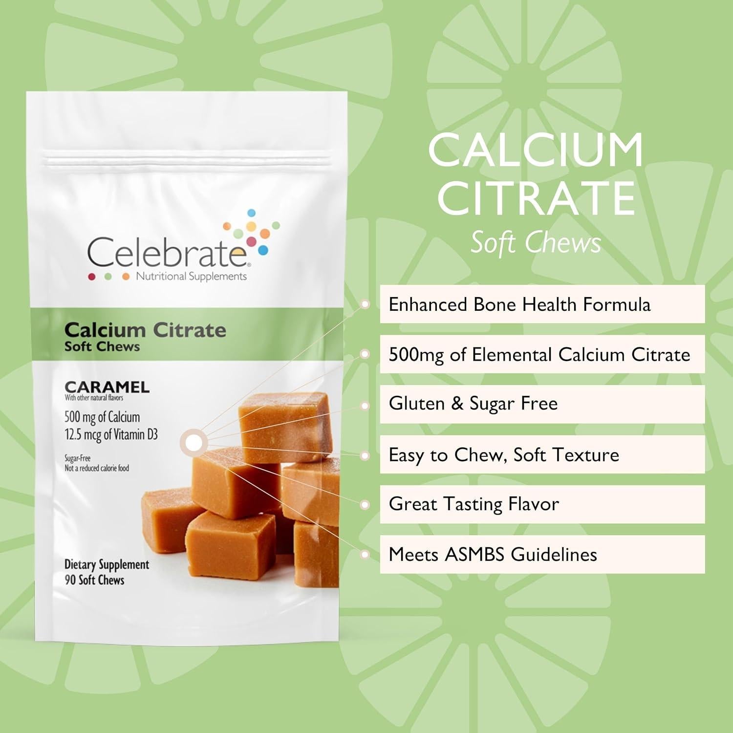 Caramelos Blandos de Calcio Celebrar 500mg + 500 IU Vitamina D3 - 90 Unidades