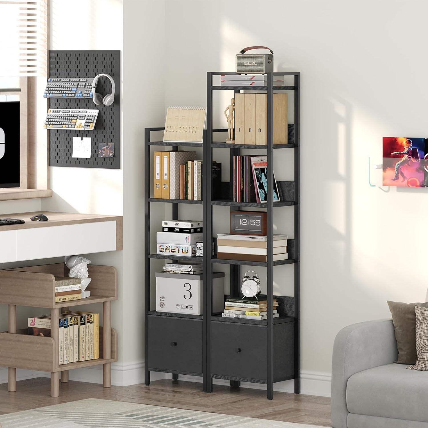 Estantería 5 Niveles MAHANCRIS con Cajón Extraíble Negro