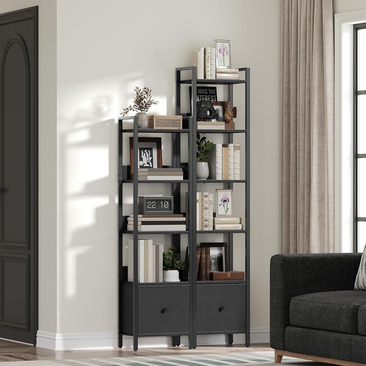 Estantería 5 Niveles MAHANCRIS con Cajón Extraíble Negro