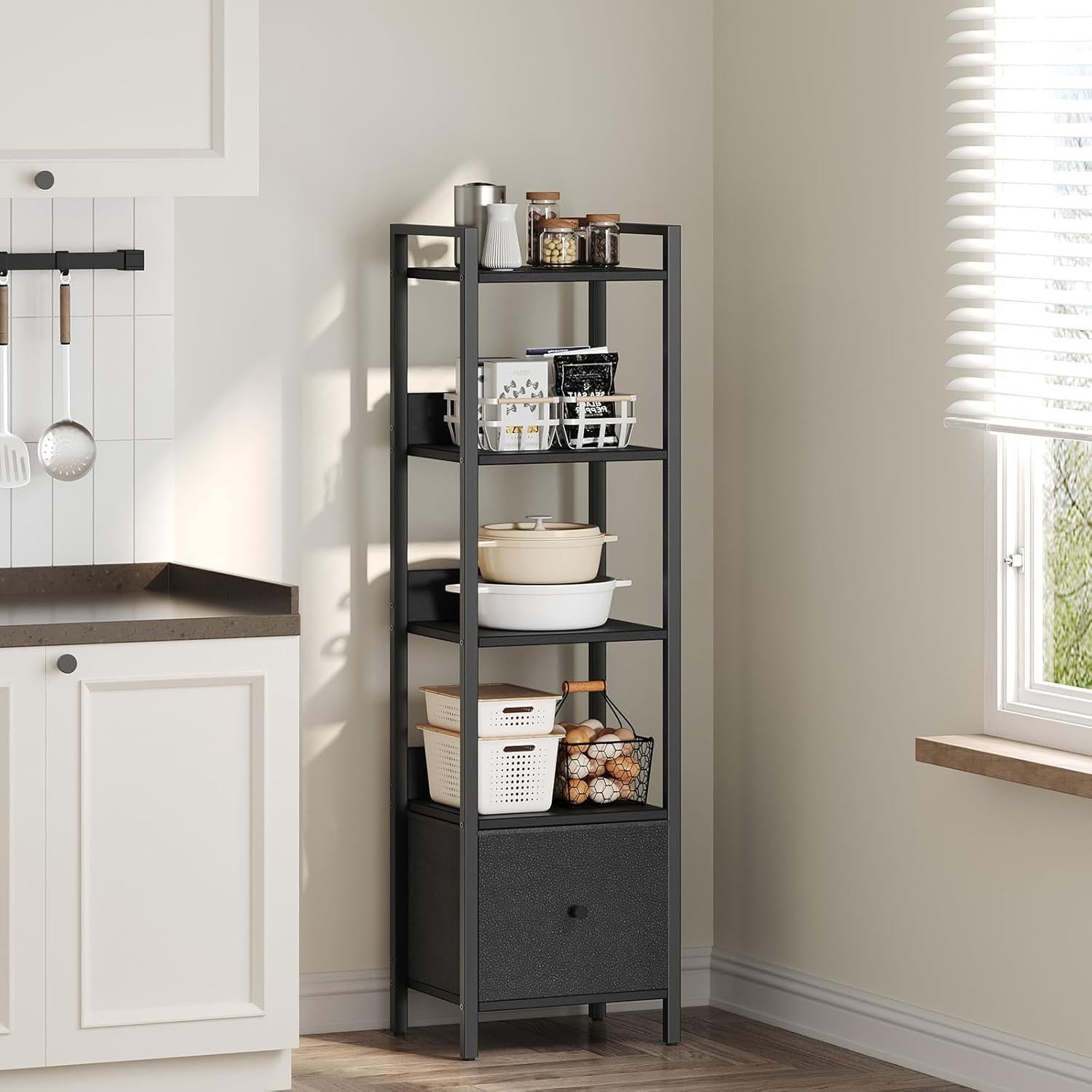 Estantería 5 Niveles MAHANCRIS con Cajón Extraíble Negro