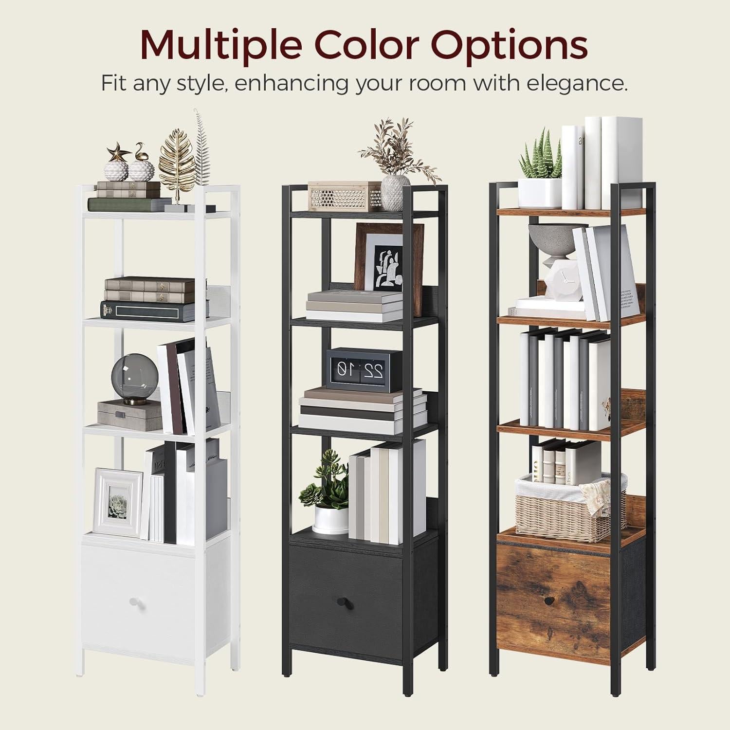 Estantería 5 Niveles MAHANCRIS con Cajón Extraíble Negro