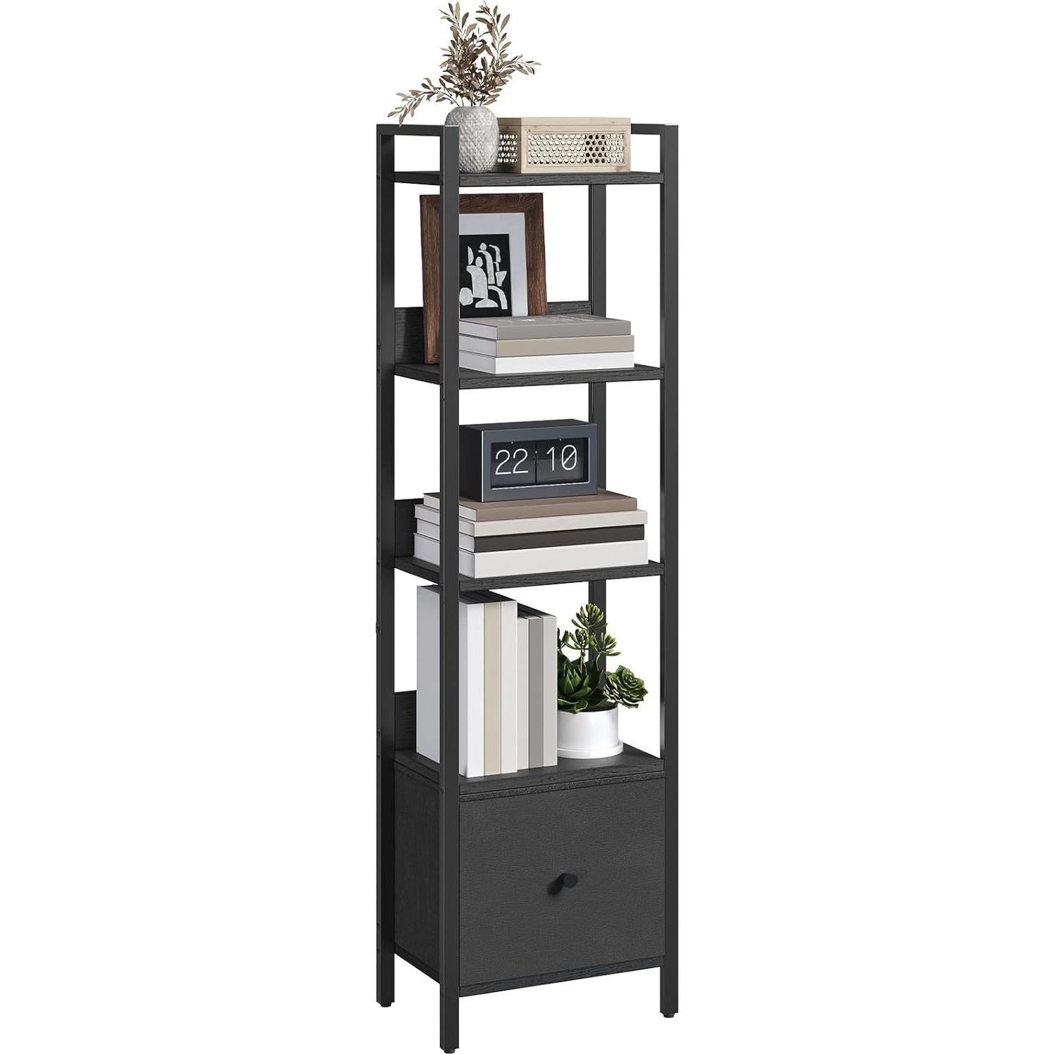 Estantería 5 Niveles MAHANCRIS con Cajón Extraíble Negro