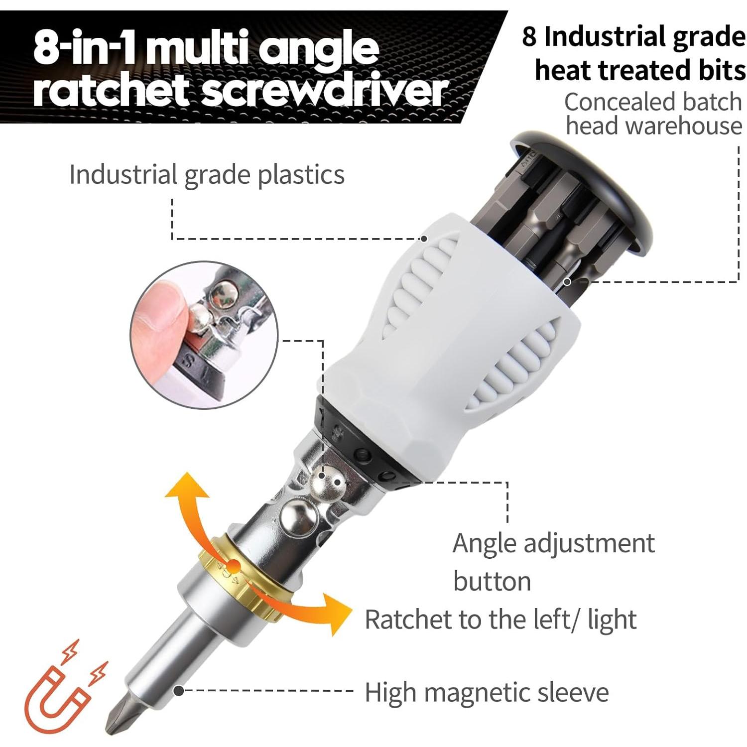 Destornillador de Trinquete AIXGURS 8 en 1 con Puntas Phillips y Torx