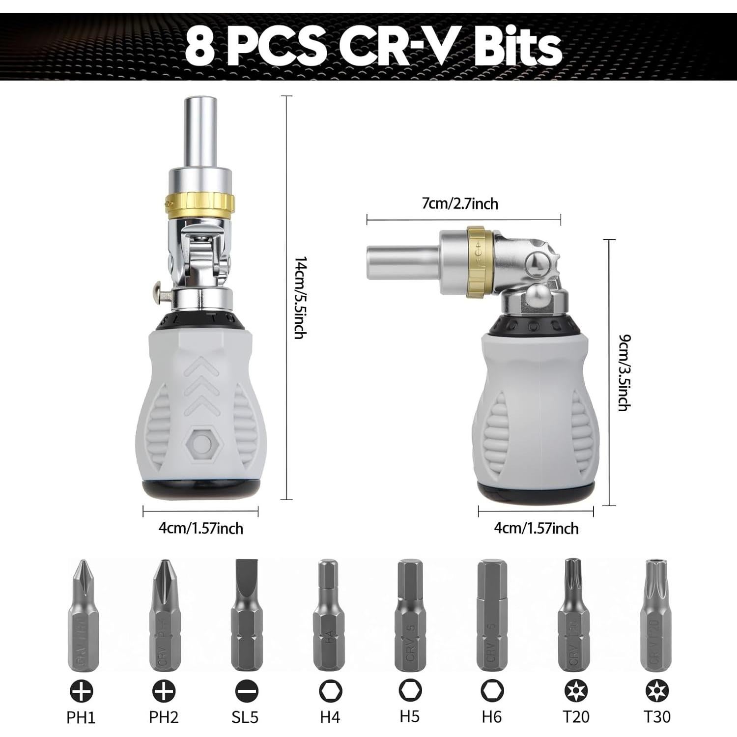 Destornillador de Trinquete AIXGURS 8 en 1 con Puntas Phillips y Torx