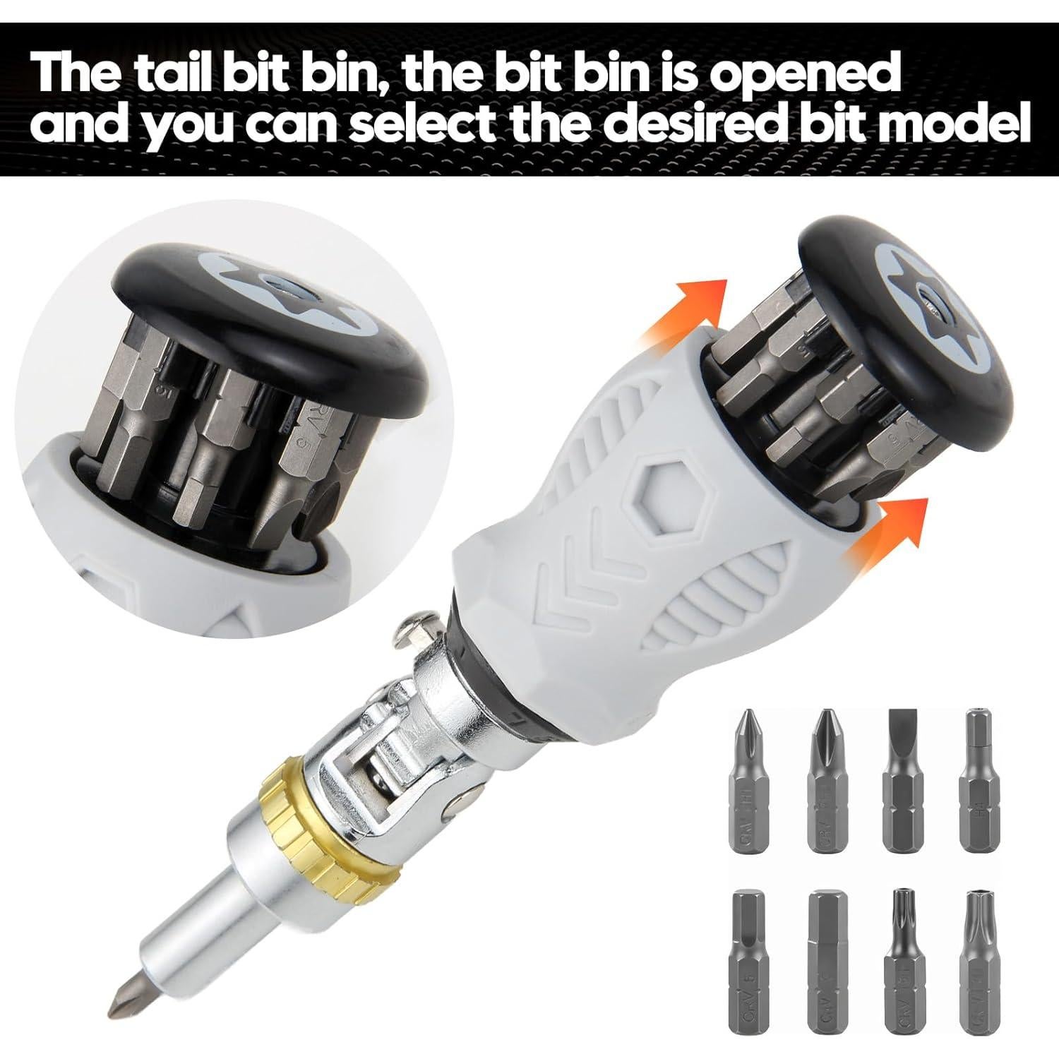 Destornillador de Trinquete AIXGURS 8 en 1 con Puntas Phillips y Torx