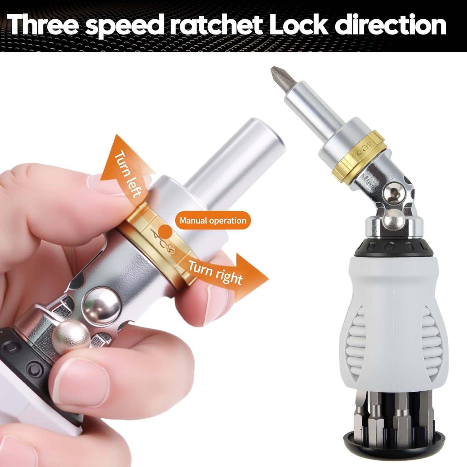 Destornillador de Trinquete AIXGURS 8 en 1 con Puntas Phillips y Torx