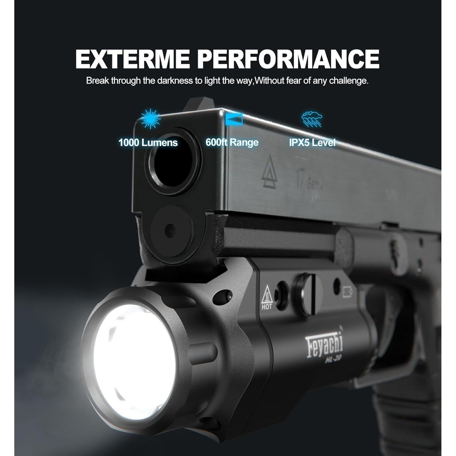 Luz Táctica Feyachi HL-20 1000 Lúmenes IPX5 para Pistola
