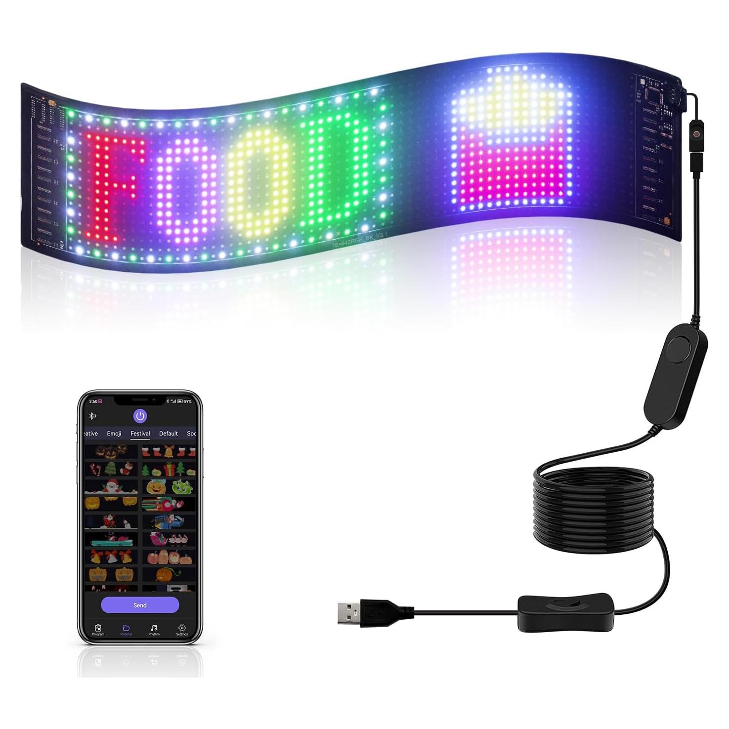 Cartel LED Desplazable Programable HOIOS 15x4" RGB USB