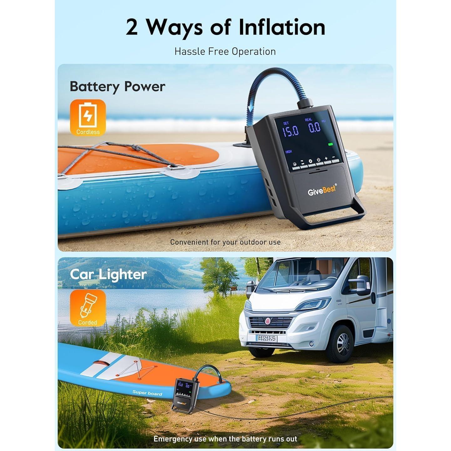 Bomba de Aire Recargable GiveBest para Paddle Board 20 PSI