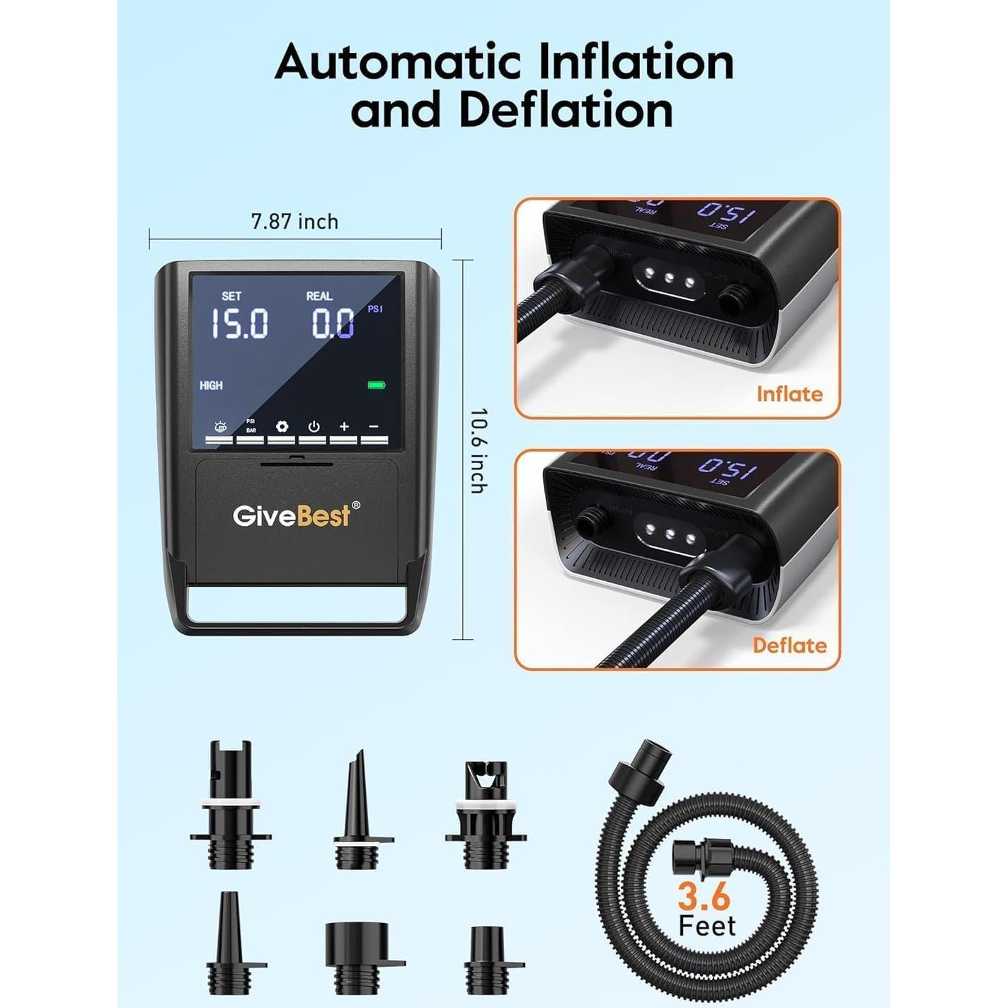 Bomba de Aire Recargable GiveBest para Paddle Board 20 PSI