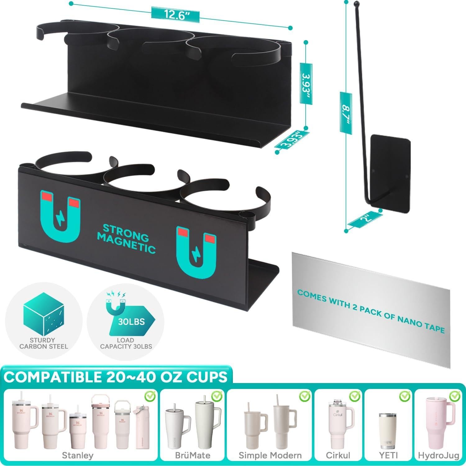 Soporte Magnético para Tazas Stanley 20/30/40 oz - Organizador Negro