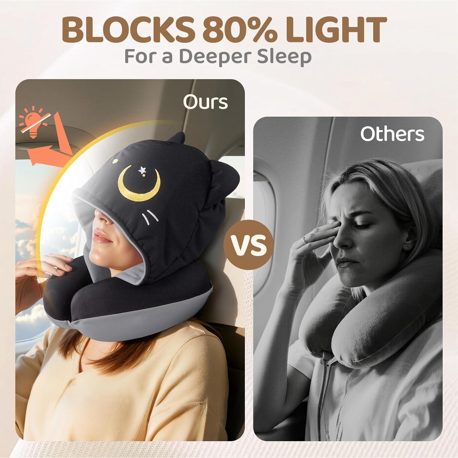 Almohada de Cuello de Viaje Mewaii con Capucha y Espuma de Memoria