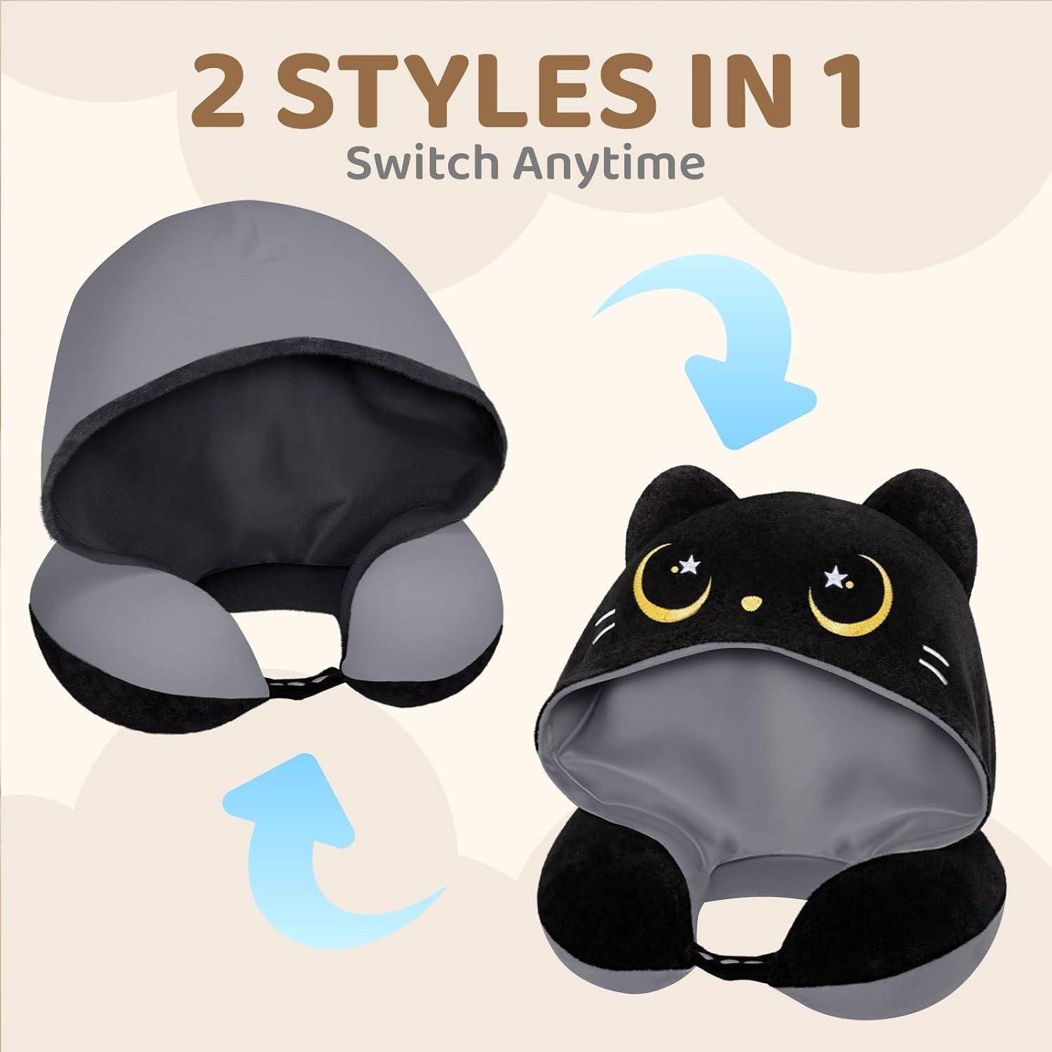 Almohada de Cuello de Viaje Mewaii con Capucha y Espuma de Memoria