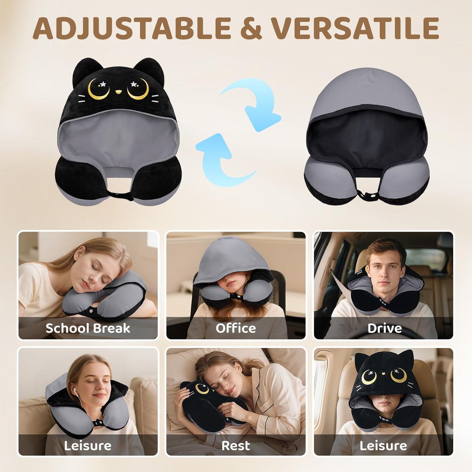 Almohada de Cuello de Viaje Mewaii con Capucha y Espuma de Memoria