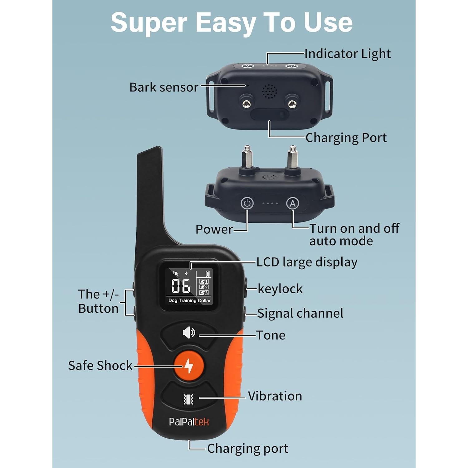 Collar Antiladridos PaiPaitek 2 en 1 con Control Remoto 1000m