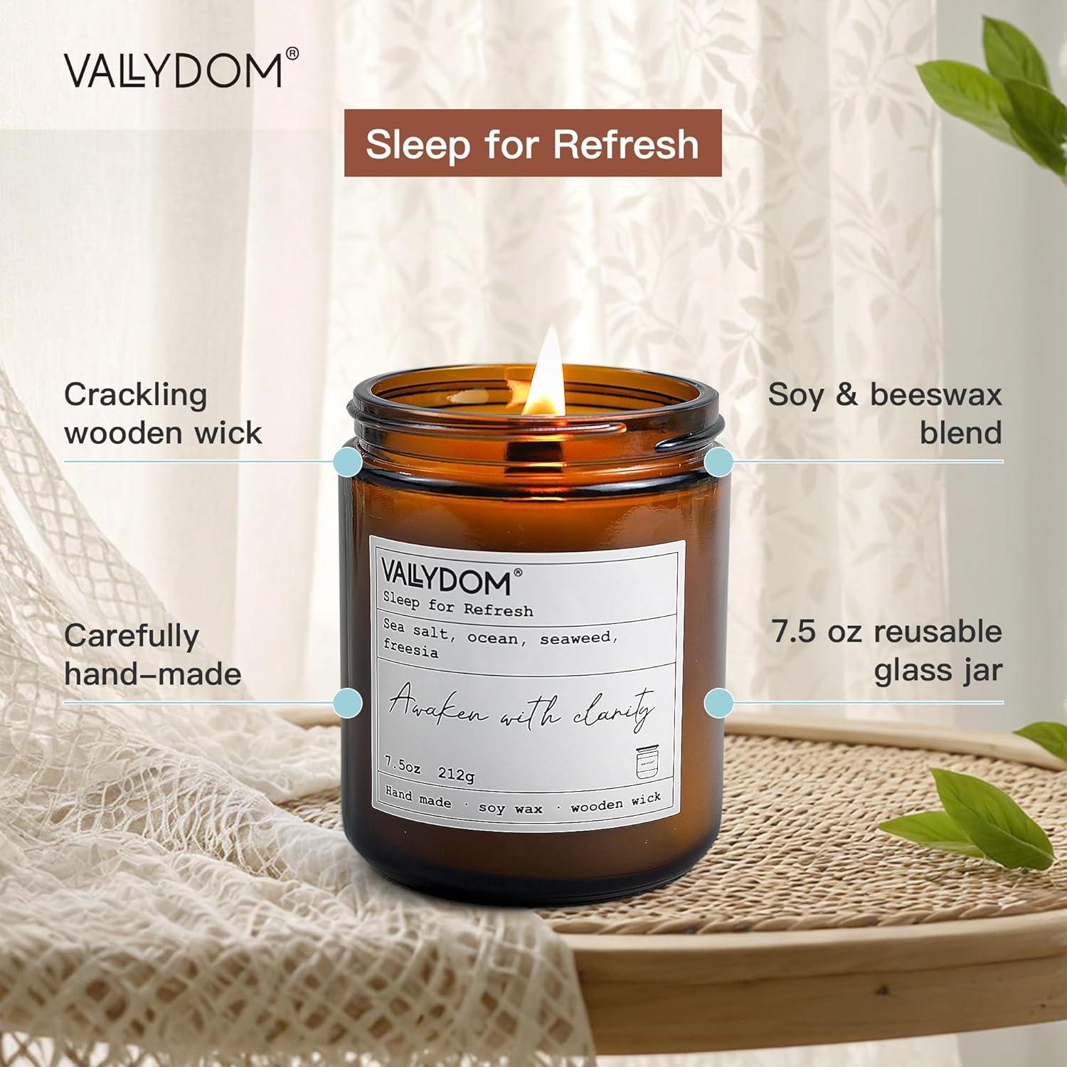 Vela Aromática Vallydom 7.5oz con Pabilo de Madera 45hrs