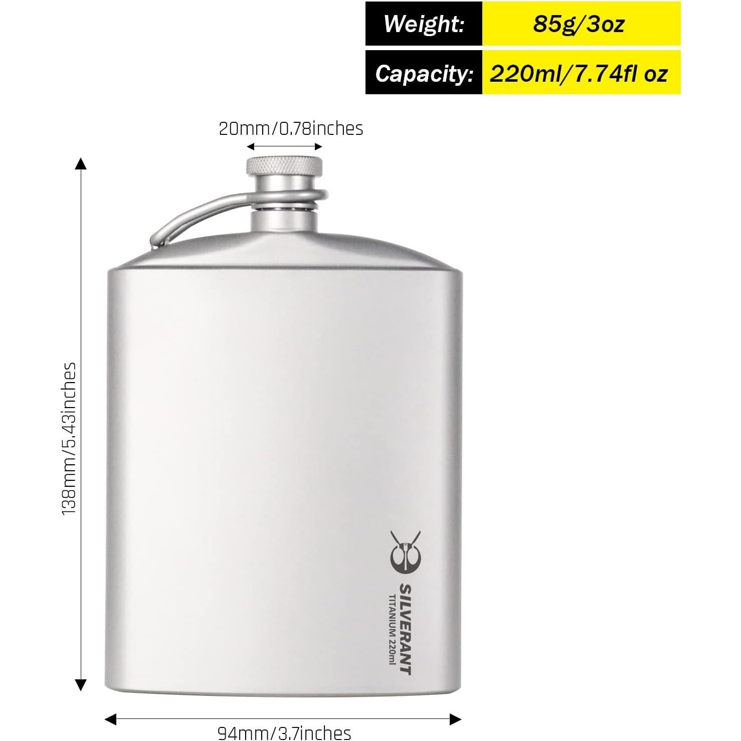 Frasco de Cadera de Titanio SilverAnt 220ml a Prueba de Fugas