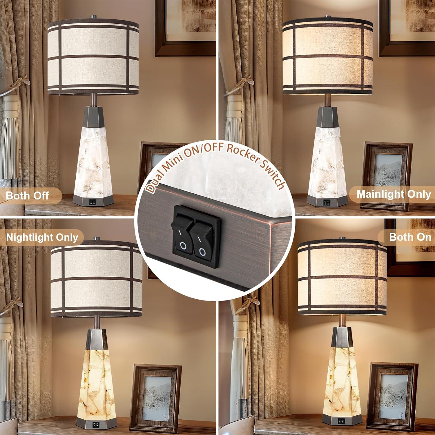 Juego de 2 Lámparas de Mesa de Alabastro KIVDITZO con USB