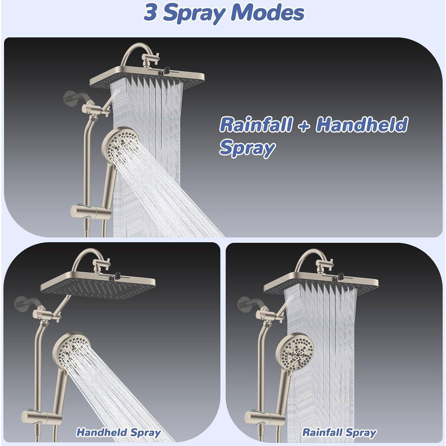 Combo Cabezal de Ducha Hibbent 33 cm Alta Presión 5 Modos