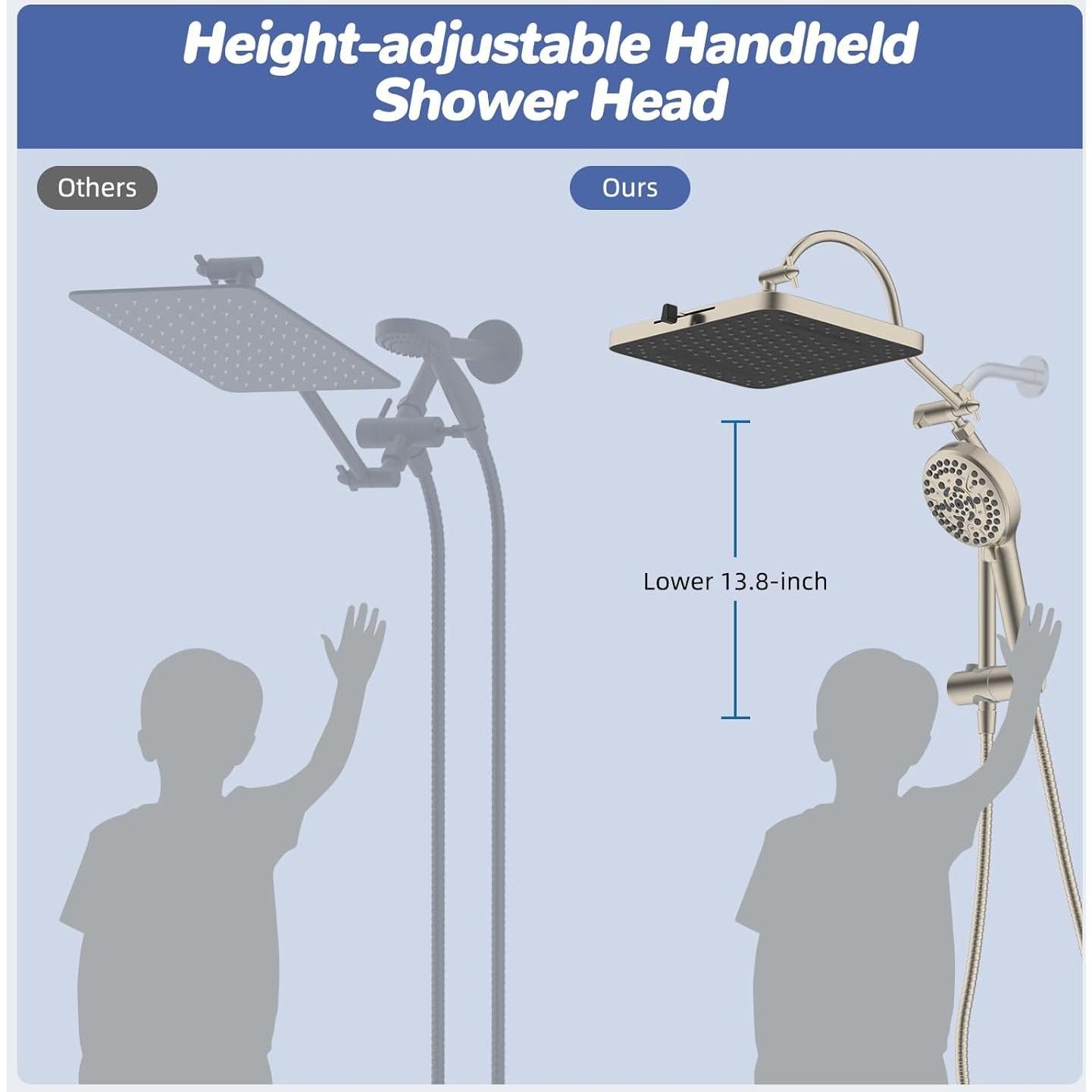 Combo Cabezal de Ducha Hibbent 33 cm Alta Presión 5 Modos