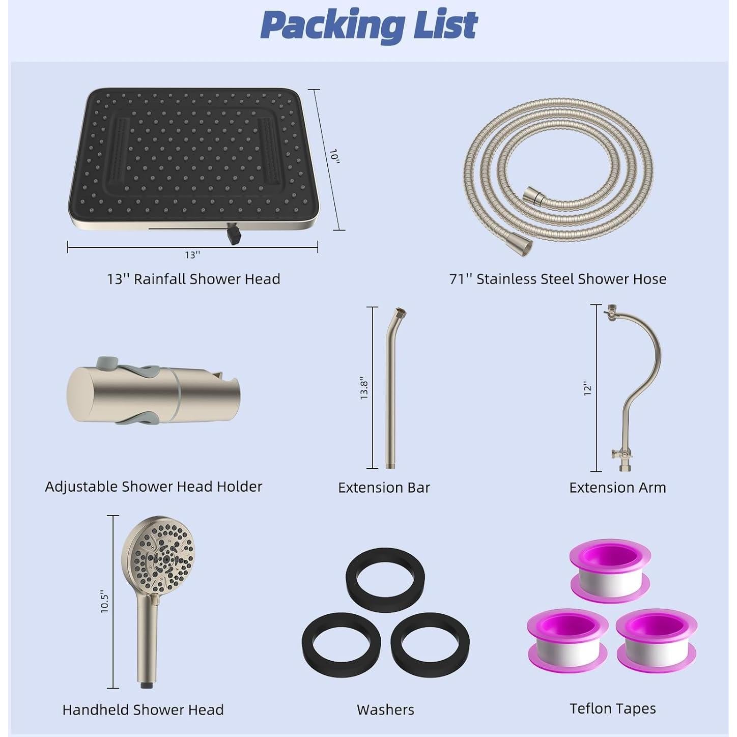 Combo Cabezal de Ducha Hibbent 33 cm Alta Presión 5 Modos