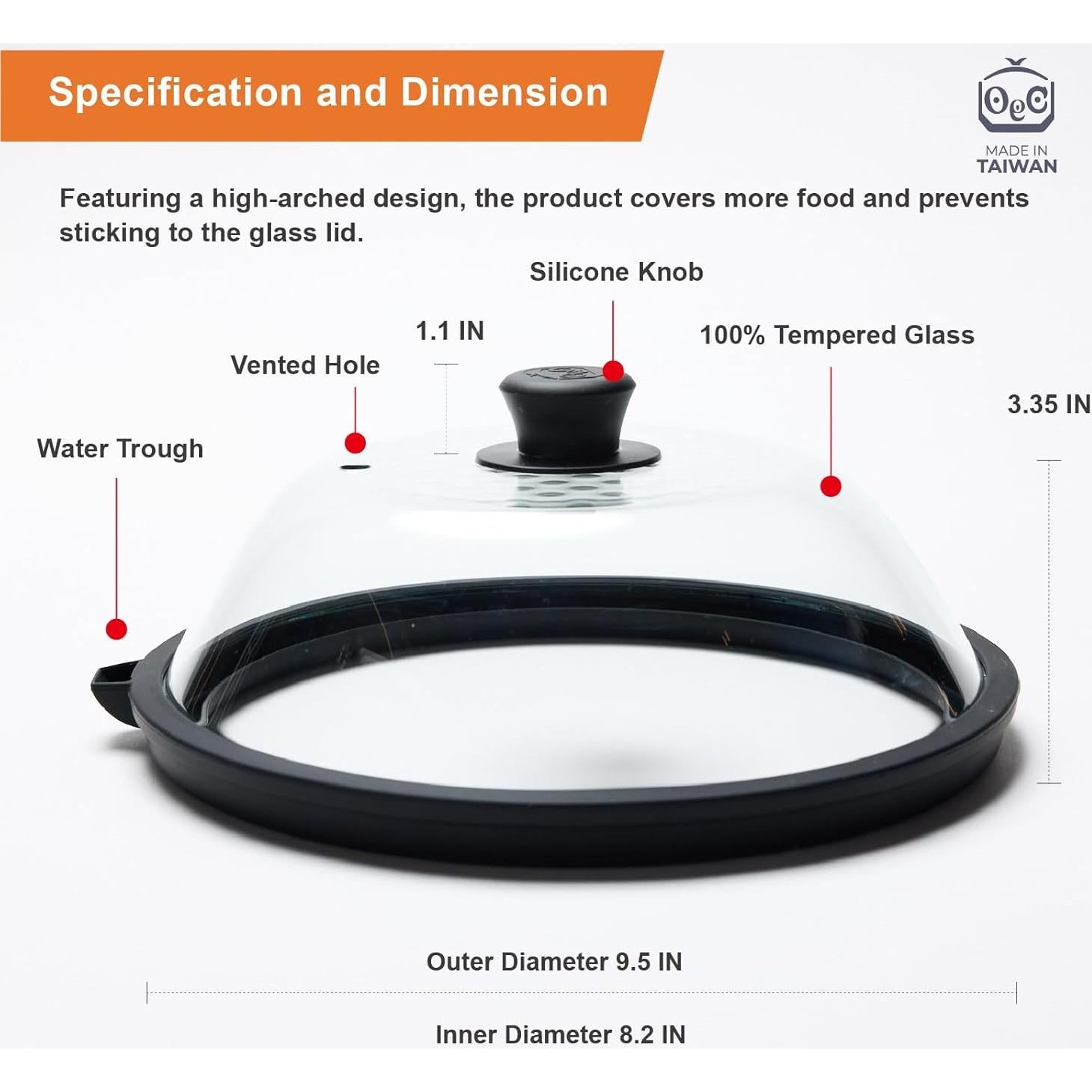 Tapa de Microondas OEC de Vidrio Templado 24.1 cm - Libre de BPA