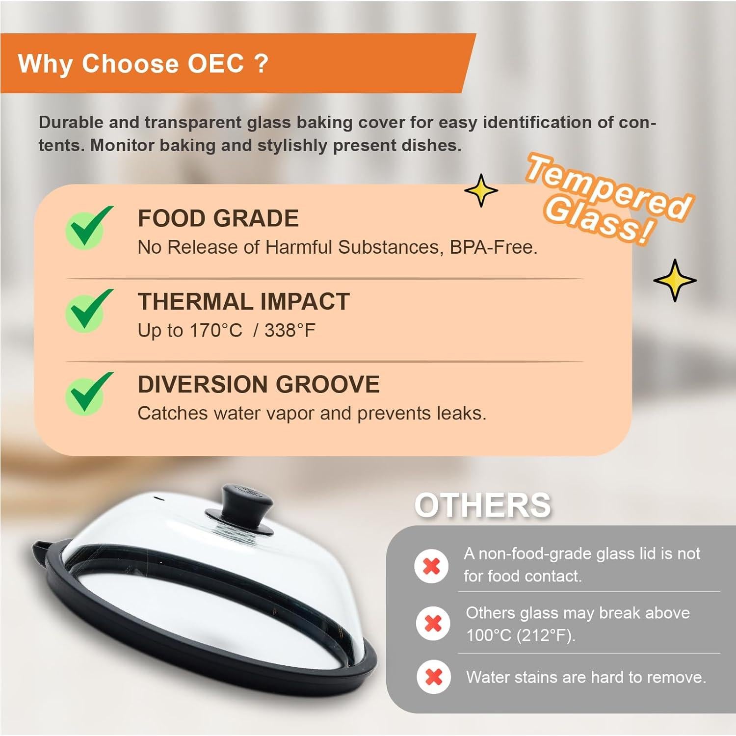 Tapa de Microondas OEC de Vidrio Templado 24.1 cm - Libre de BPA