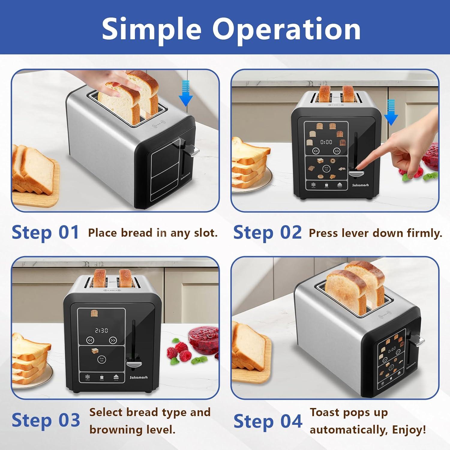 Tostadora Digital SAKAMOSH 2 Rebanadas Acero Inoxidable 800W
