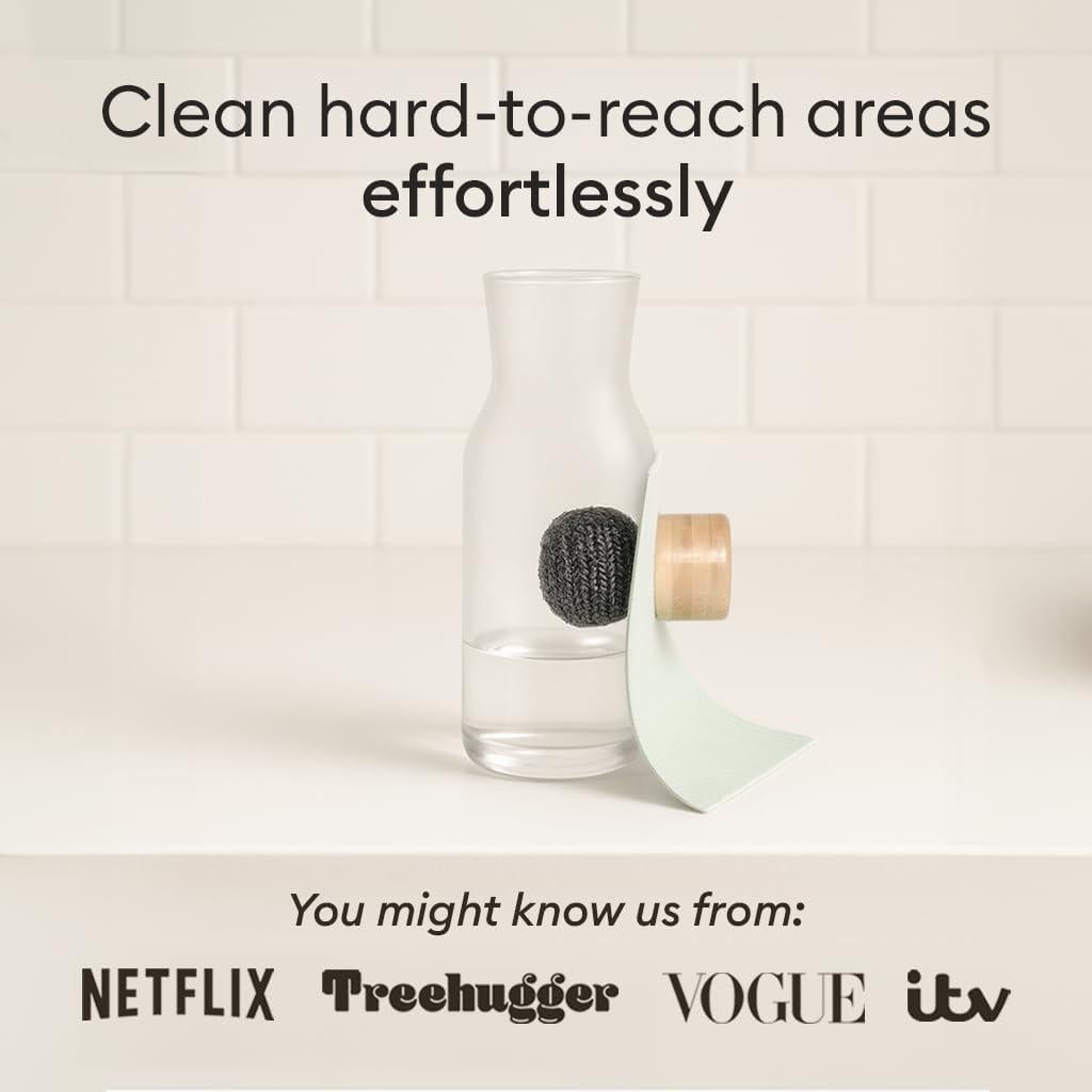 Juego de Limpieza Vove con Mango de Bambú y 3 Estropajos de Acero