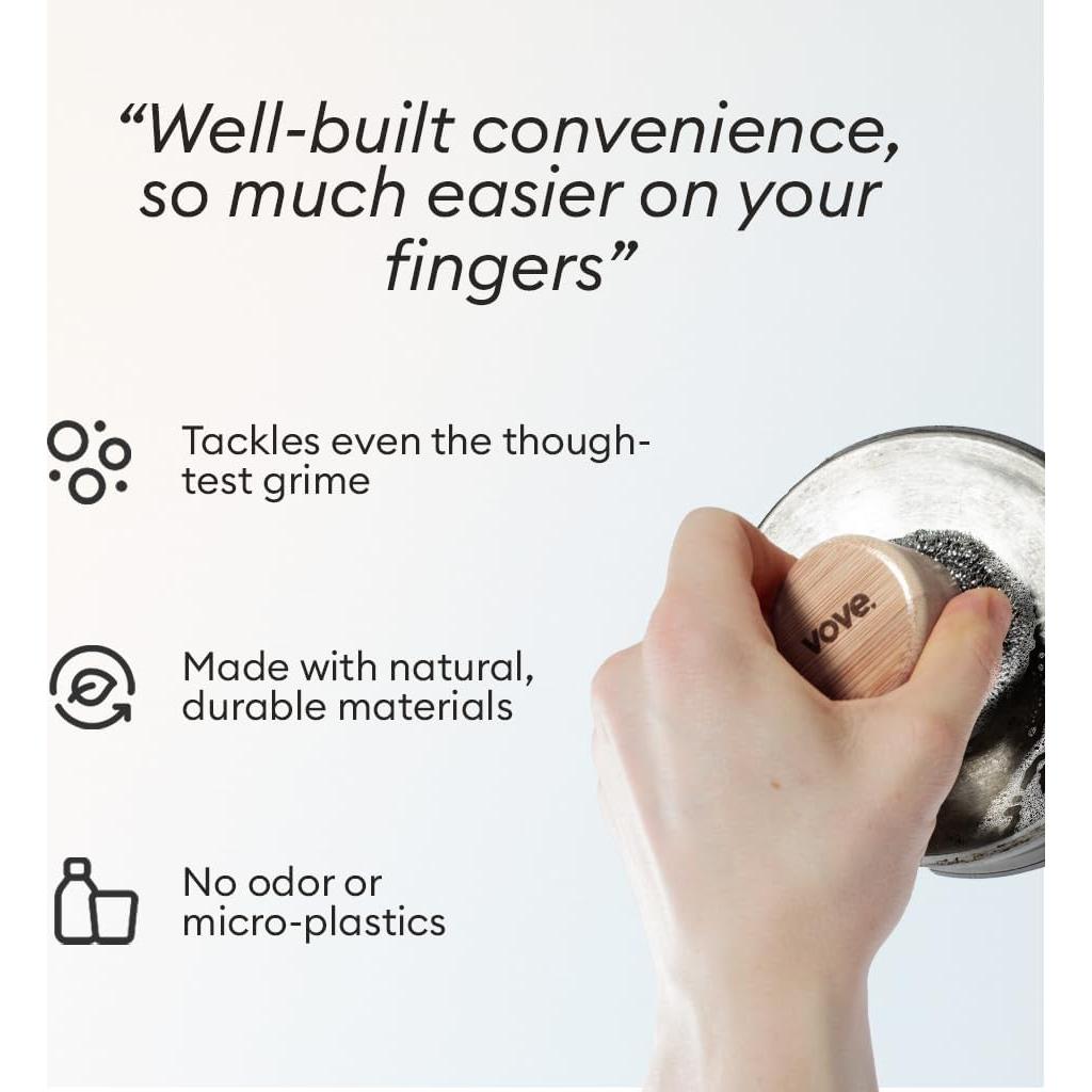 Juego de Limpieza Vove con Mango de Bambú y 3 Estropajos de Acero