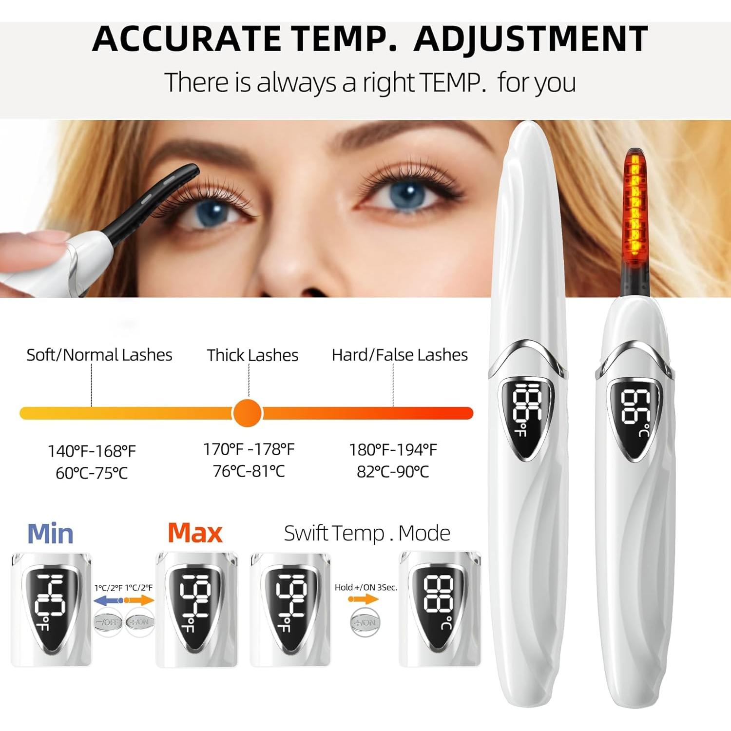 Rizador de Pestañas Eléctrico ZAPAL S600 Blanco Plata 24H