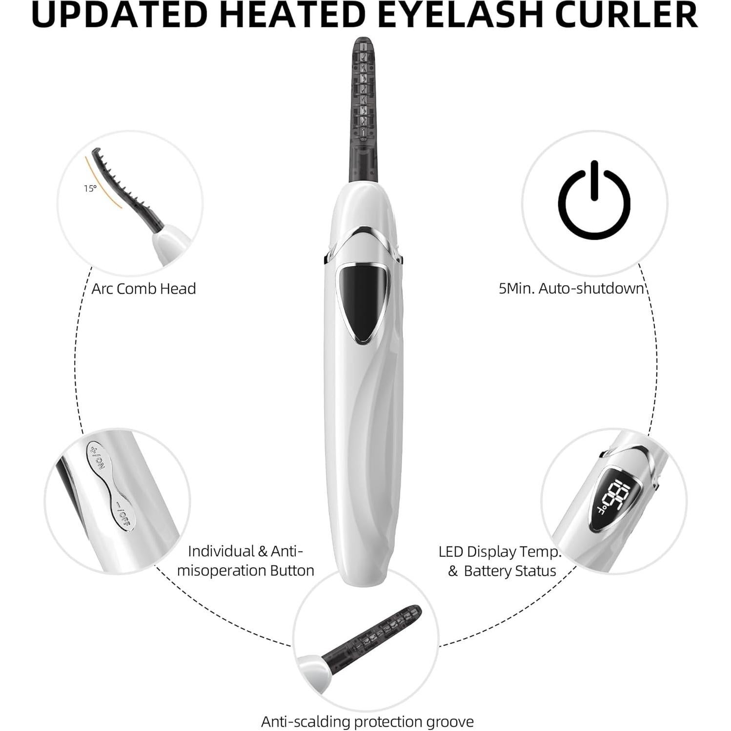 Rizador de Pestañas Eléctrico ZAPAL S600 Blanco Plata 24H