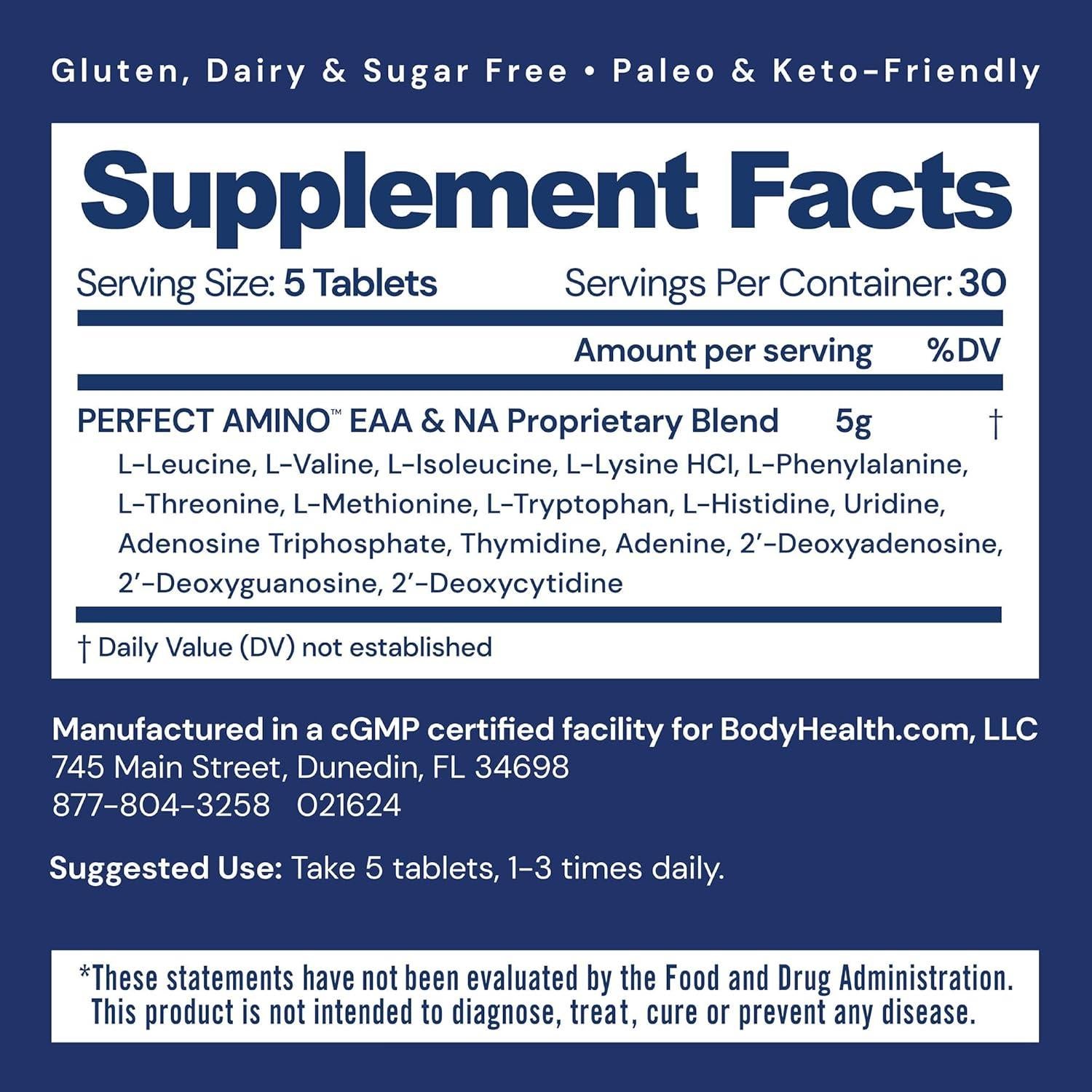 Tabletas PerfectAmino BodyHealth 150 ct Aminoácidos Esenciales