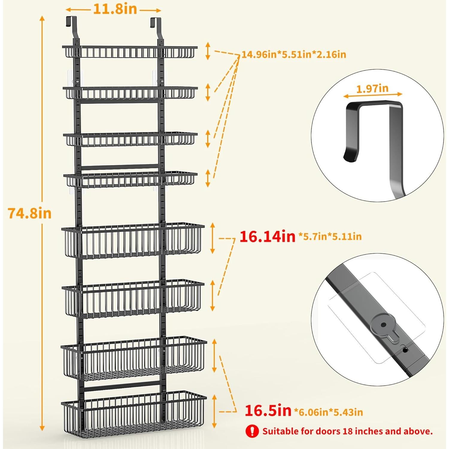 Organizador de Puerta Moforoco 8 Niveles Metal Negro