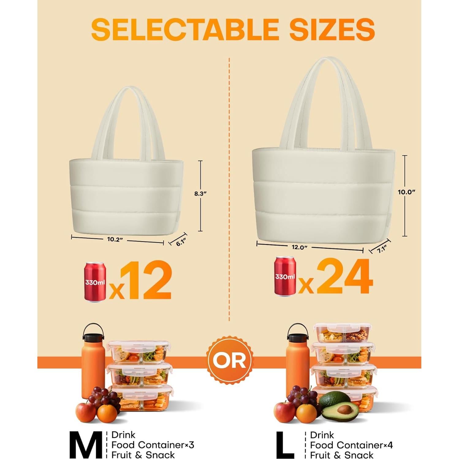 Bolsa de Almuerzo Aislada HOTOR para Mujeres Beige 8.5L