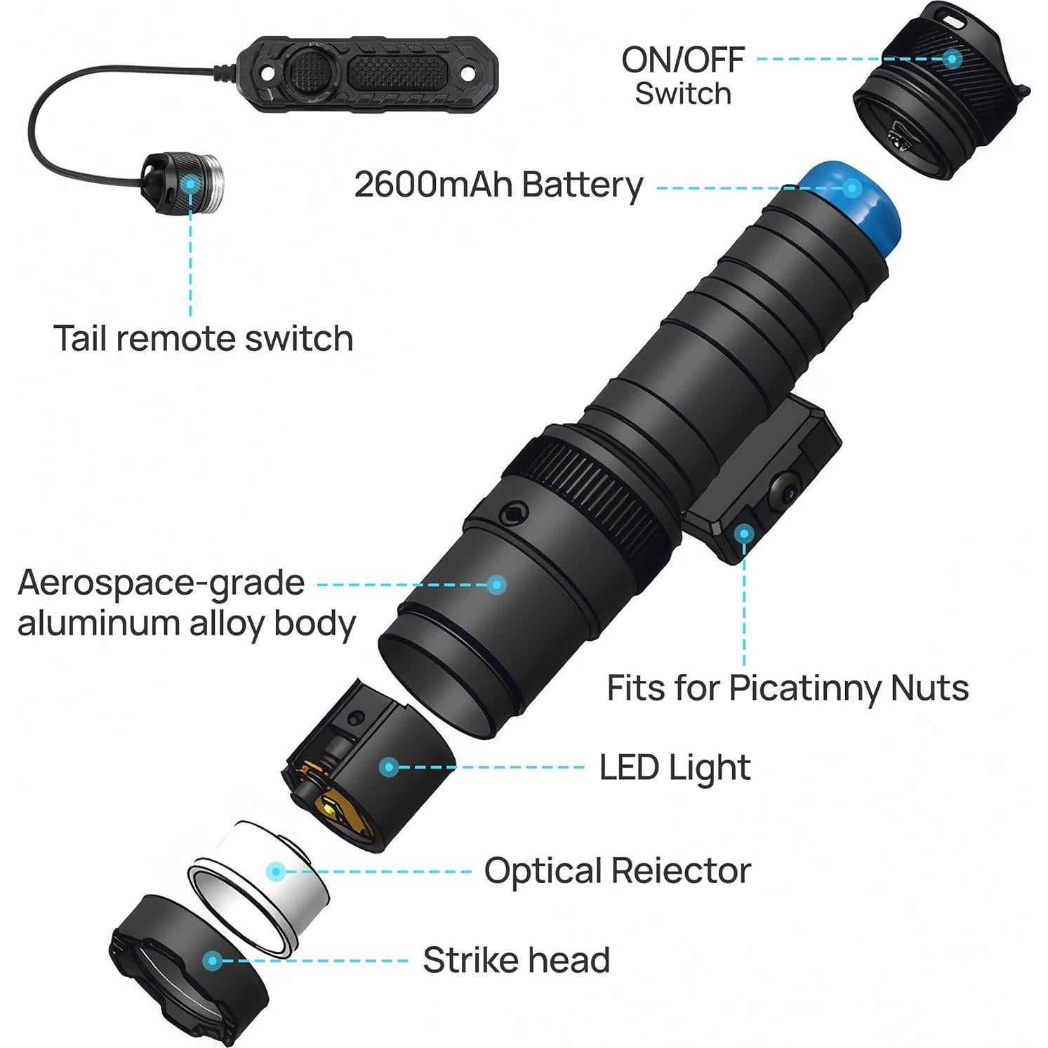 Linterna táctica LED GOPLANT GP-FL01 SE 2000 lúmenes con láser