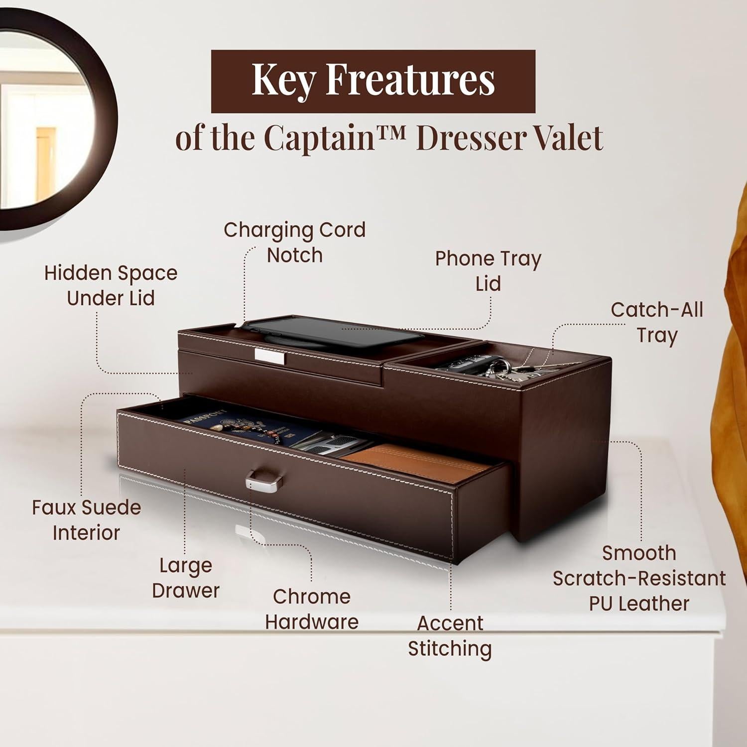 Bandeja de Valet HOUNDSBAY para Hombres - Organizador de Mesita de Noche