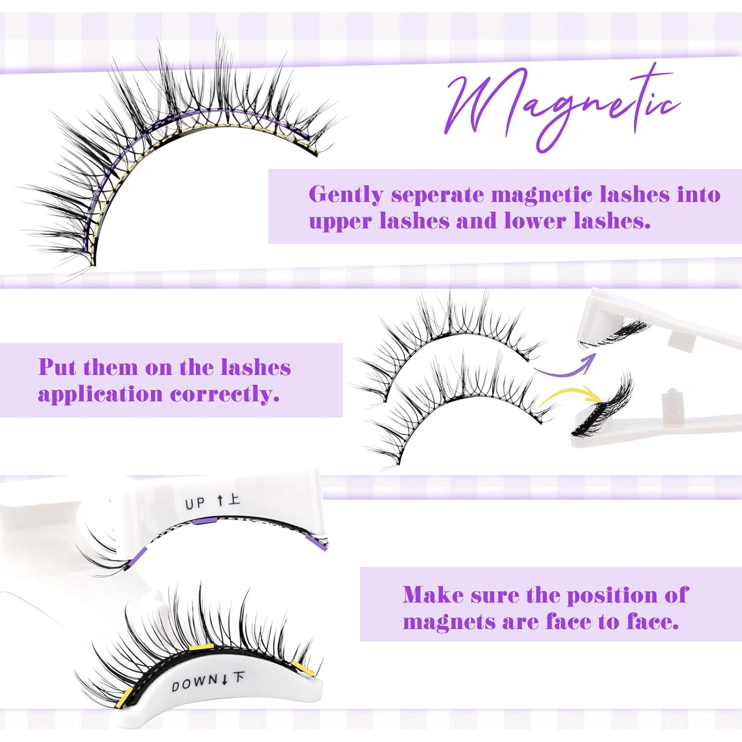 Magnetic Eyelashes Natural Look Magnetic Lashes with Applicator Reusable Eyelashes No Glue and No Eyeliner Needed 2 Pairs(YJ079+B01)