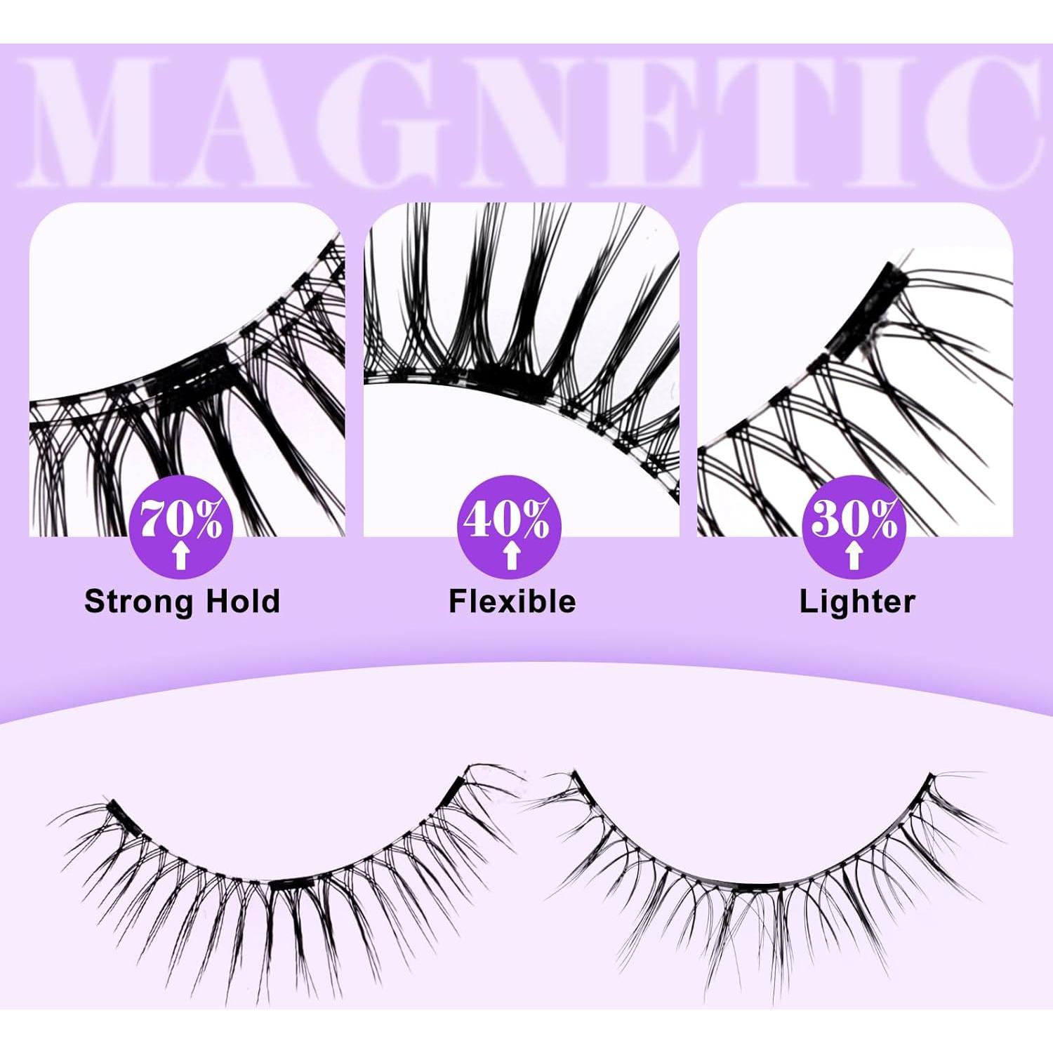 Magnetic Eyelashes Natural Look Magnetic Lashes with Applicator Reusable Eyelashes No Glue and No Eyeliner Needed 2 Pairs(YJ079+B01)