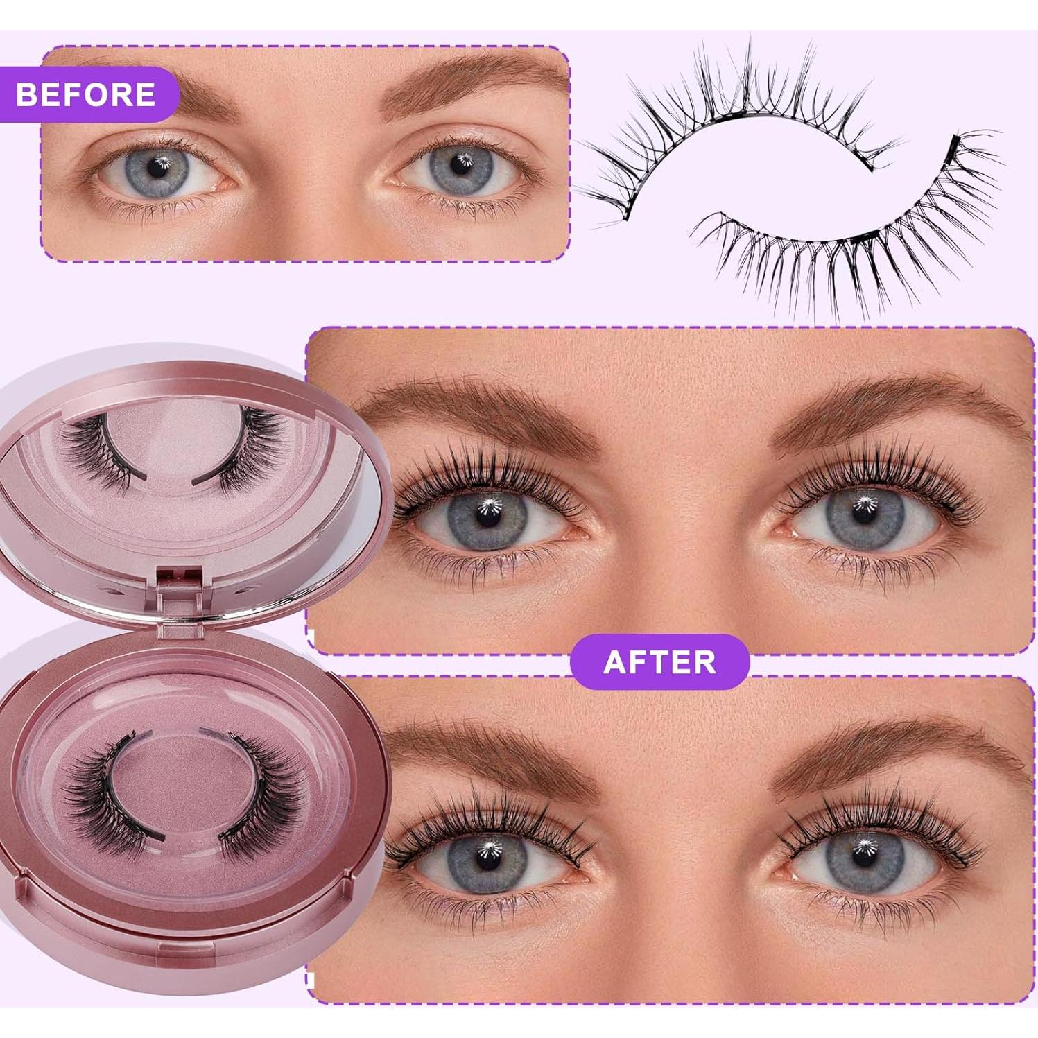 Magnetic Eyelashes Natural Look Magnetic Lashes with Applicator Reusable Eyelashes No Glue and No Eyeliner Needed 2 Pairs(YJ079+B01)