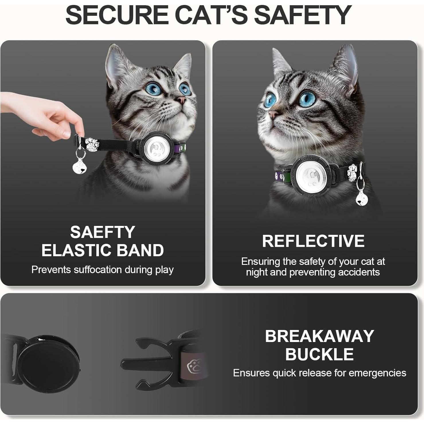 Collar para Gato Airtag Palamede Negro XS 19-23 cm Impermeable