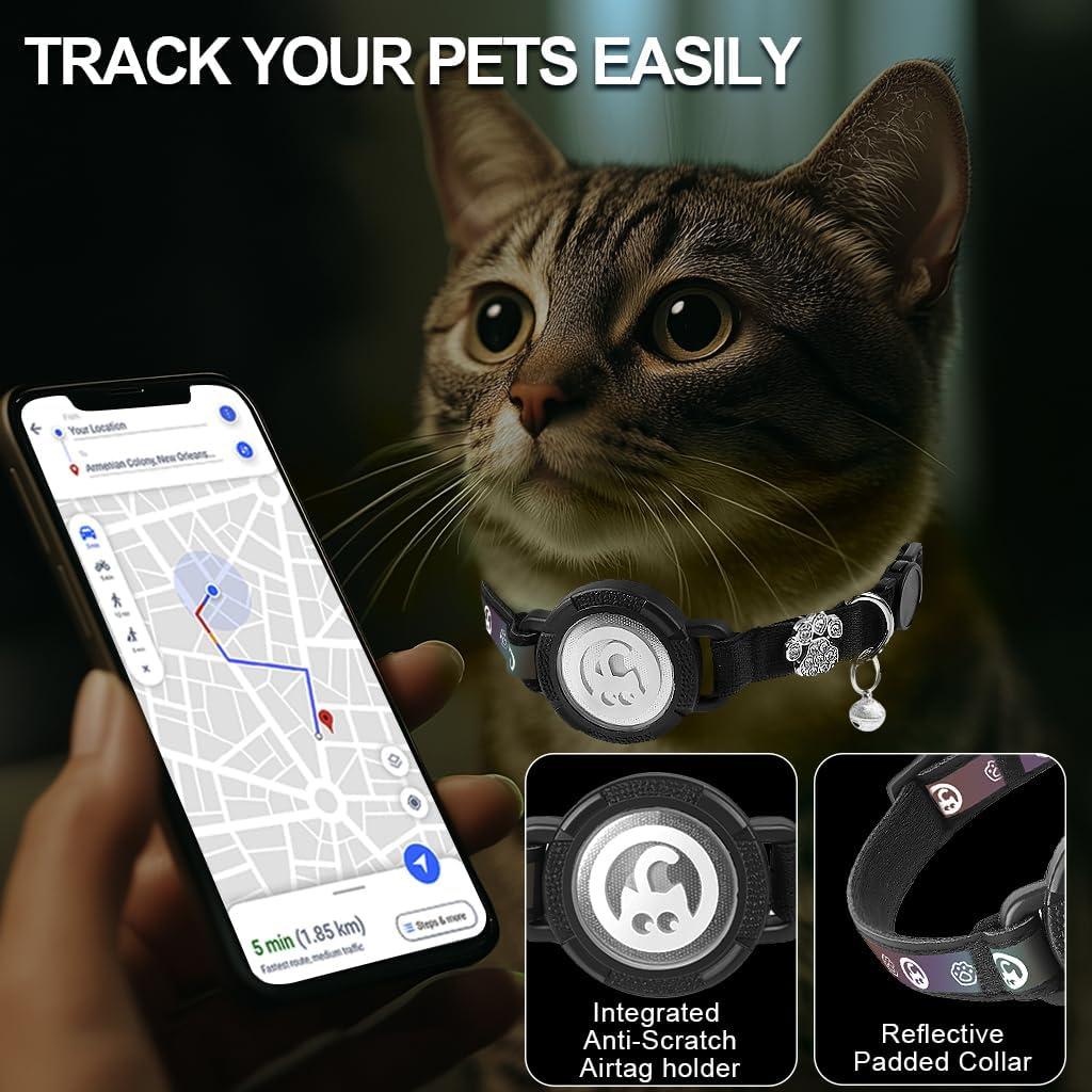 Collar para Gato Airtag Palamede Negro XS 19-23 cm Impermeable