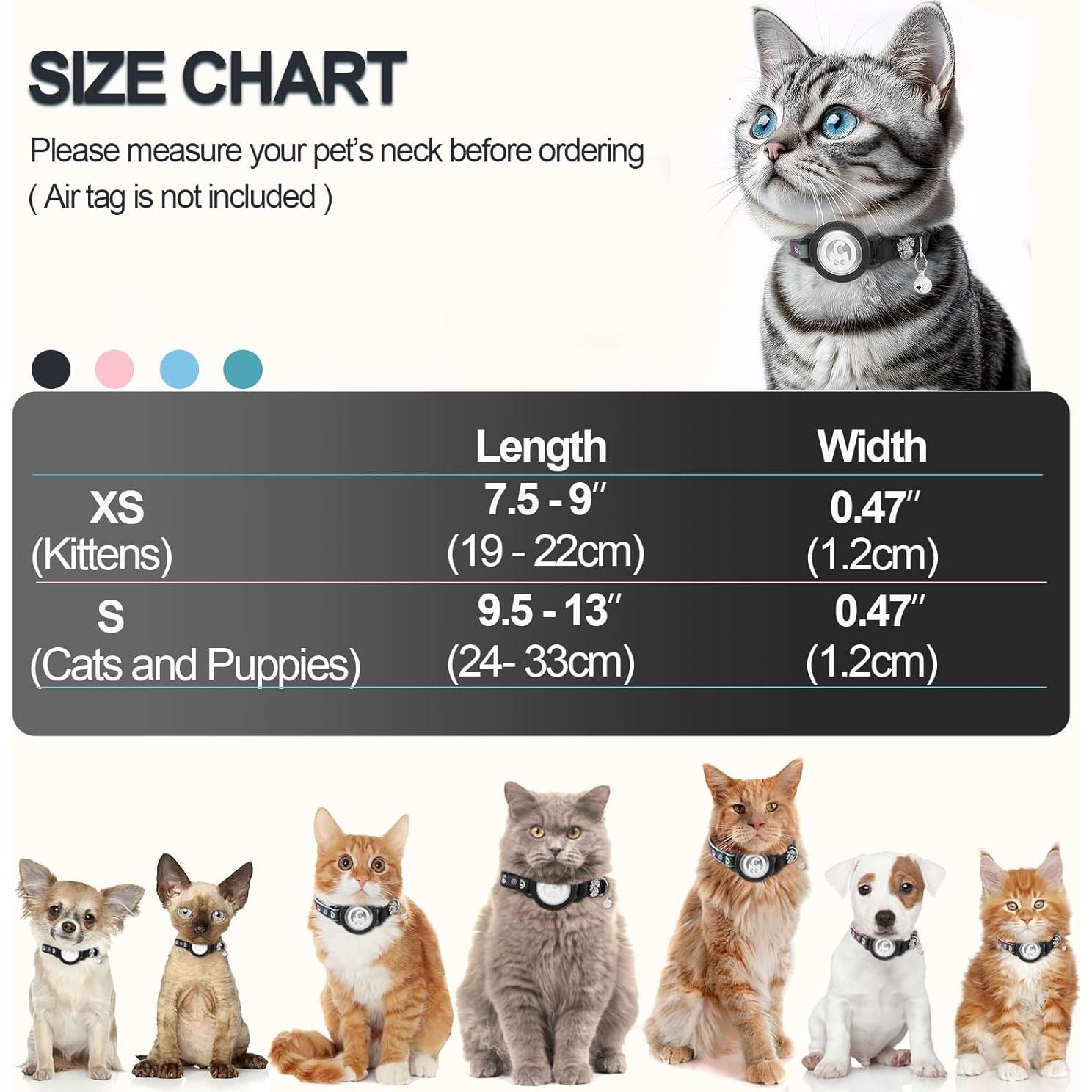 Collar para Gato Airtag Palamede Negro XS 19-23 cm Impermeable
