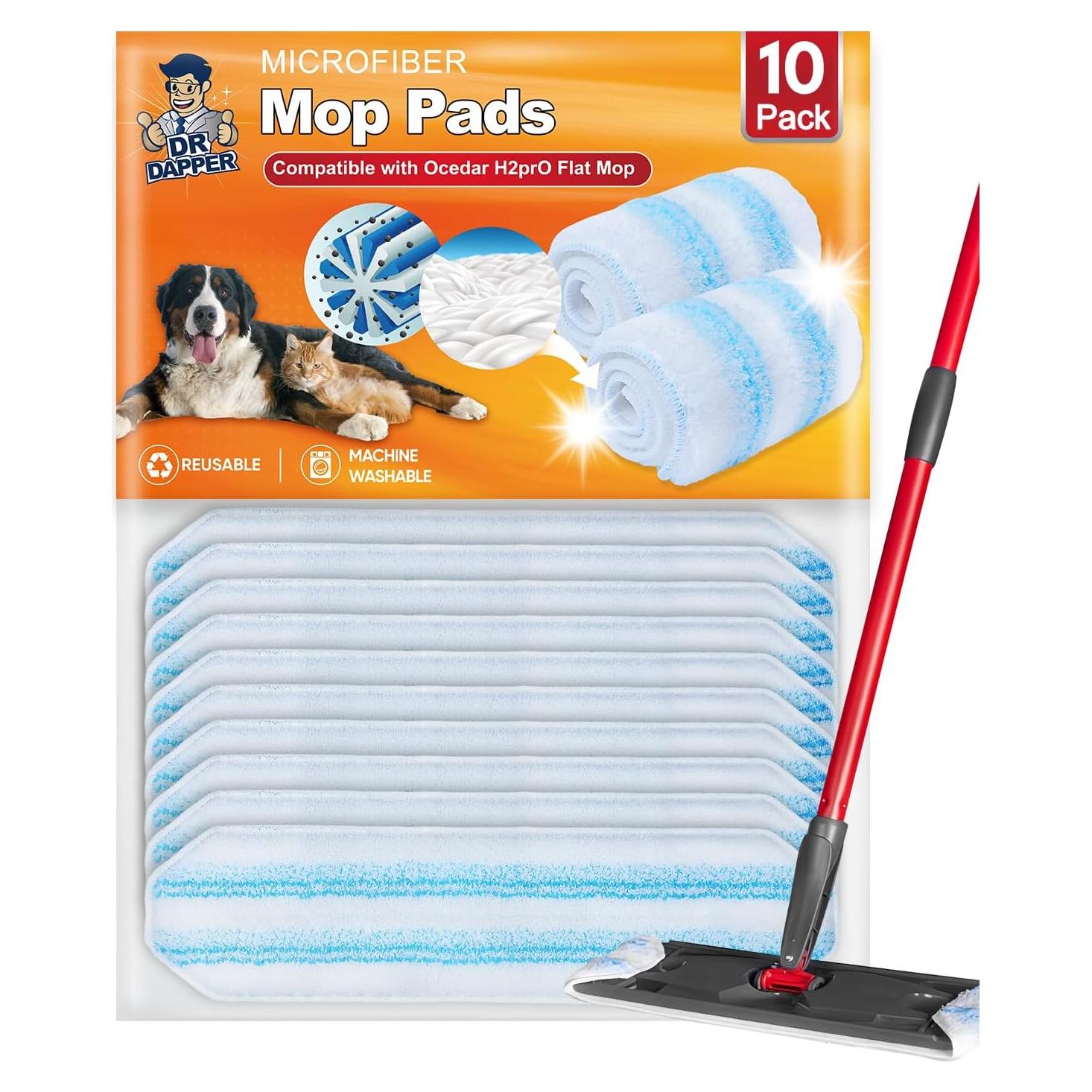 Paquete de 10 almohadillas de microfibra DR DAPPER para trapeador H2prO