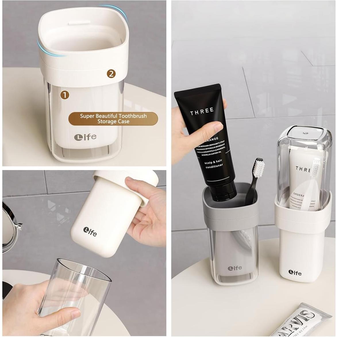 Estuche de Cepillo de Dientes de Viaje Dotbengc Gris 2 en 1